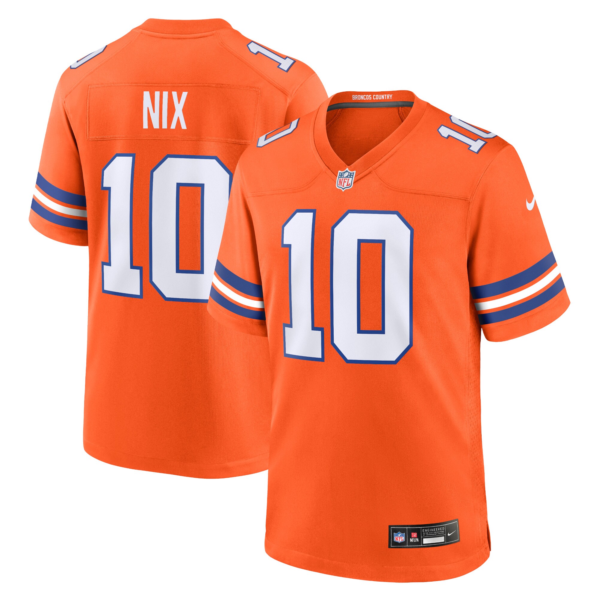 Denver Broncos Bo Nix Orange Mile High Collection 1977 Throwback Player Game NFL Jersey Men's