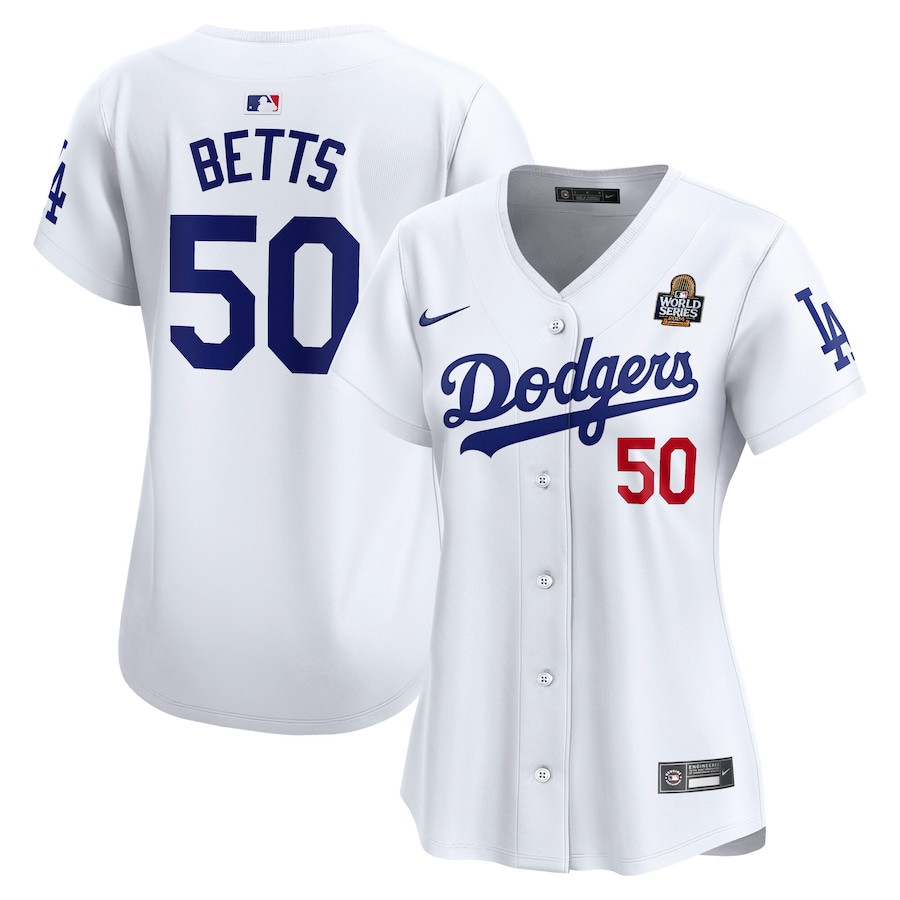 Mookie Betts 50 Los Angeles Dodgers 2024 World Series Limited Player White MLB Jersey Women's