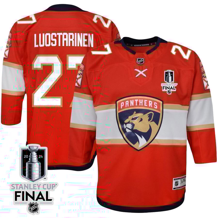 Eetu Luostarinen 27 Florida Panthers 2024 STANLEY CUP Final Home Breakaway Red NHL Jersey Youth