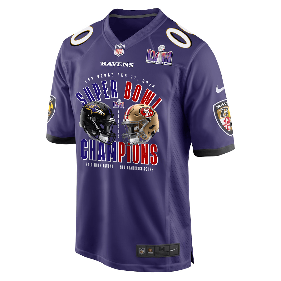 Baltimore Ravens vs. San Francisco 49ers Super Bowl LVIII Matchup Game Custom Purple NFL Jersey Men's