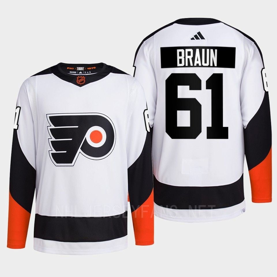 Philadelphia Flyers 2022 Reverse Retro 2.0 Justin Braun 61 White Primegreen NHL Jersey Men's