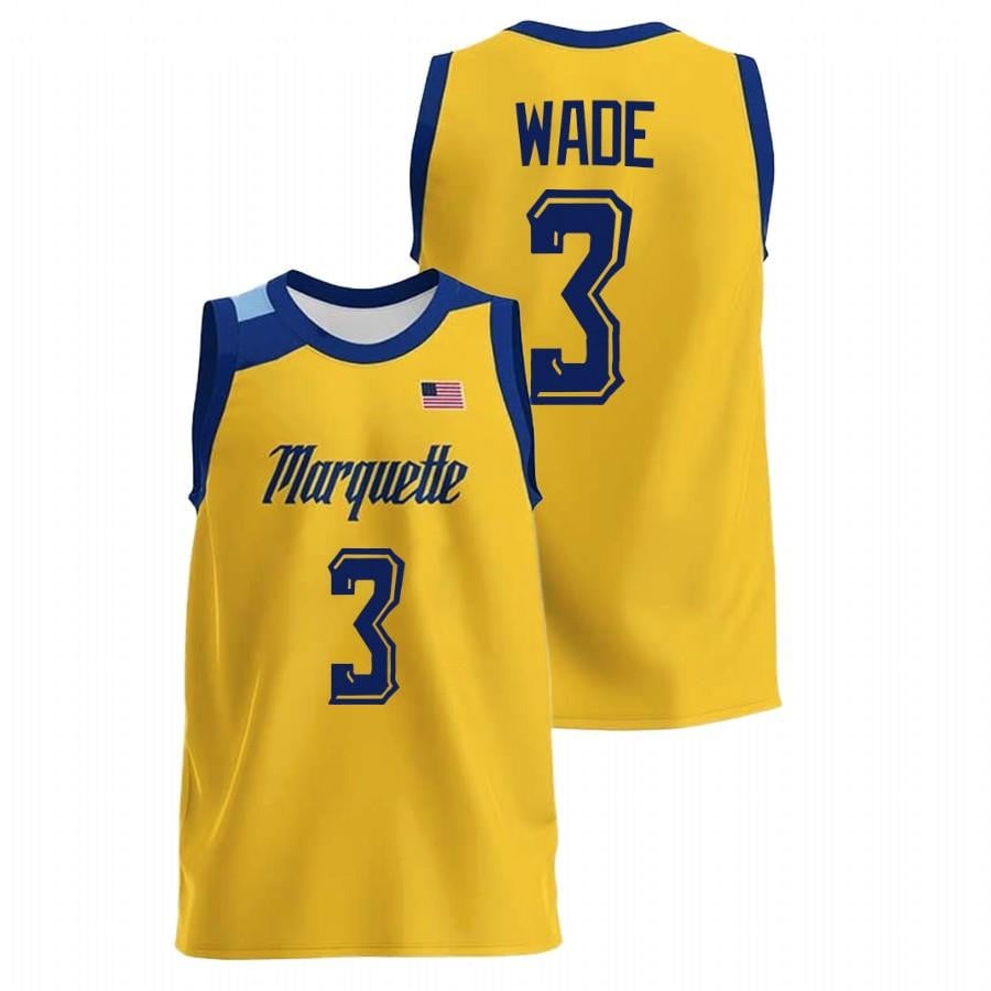 Dwyane Wade 3 Marquette Golden Eagles Gold College NCAA Jersey Men's