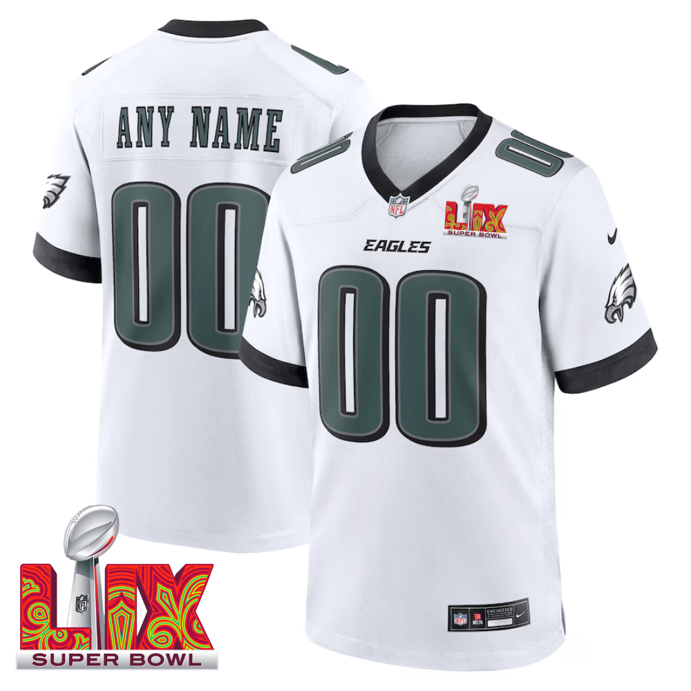 Philadelphia Eagles Super Bowl LIX Patch Game Custom White NFL Jersey Men's