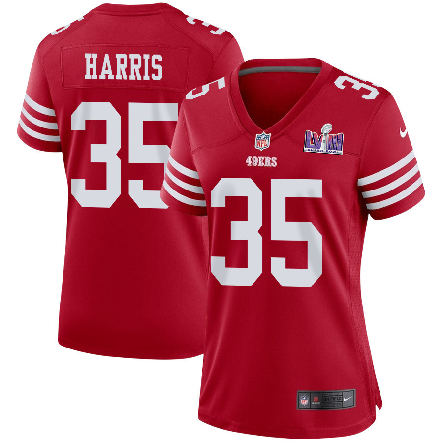 Erik Harris 35 San Francisco 49ers Super Bowl LVIII Patch Game Scarlet NFL Jersey Women's
