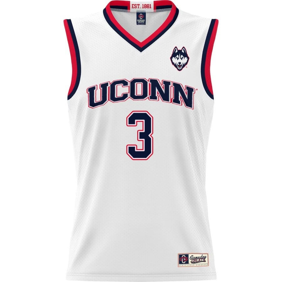 Joey Calcaterra 3 UConn Huskies White NCAA Jersey Men's