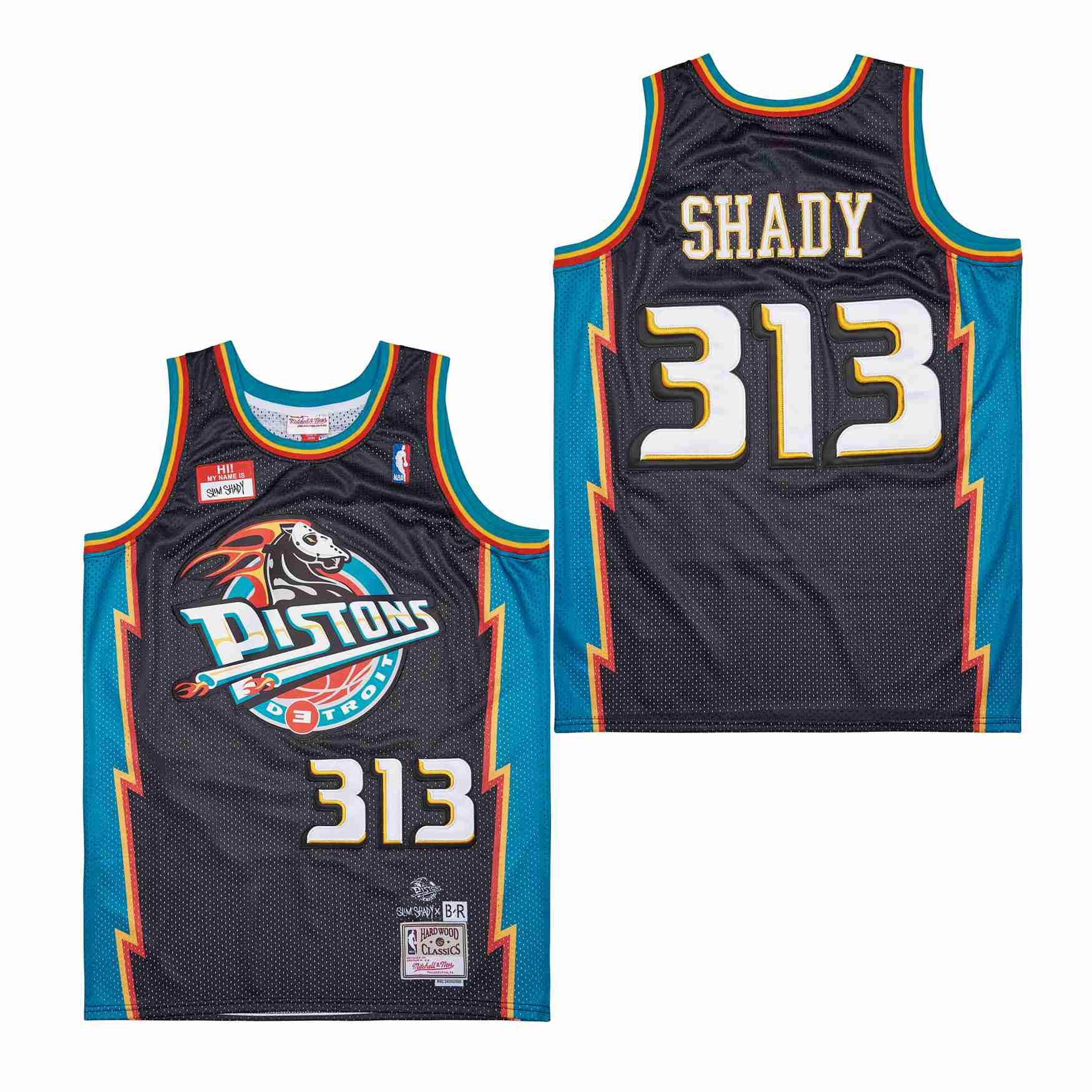 Eminem Slim Shady 313 Detroit Pistons Swingman Black/Blue NBA Jersey Men's