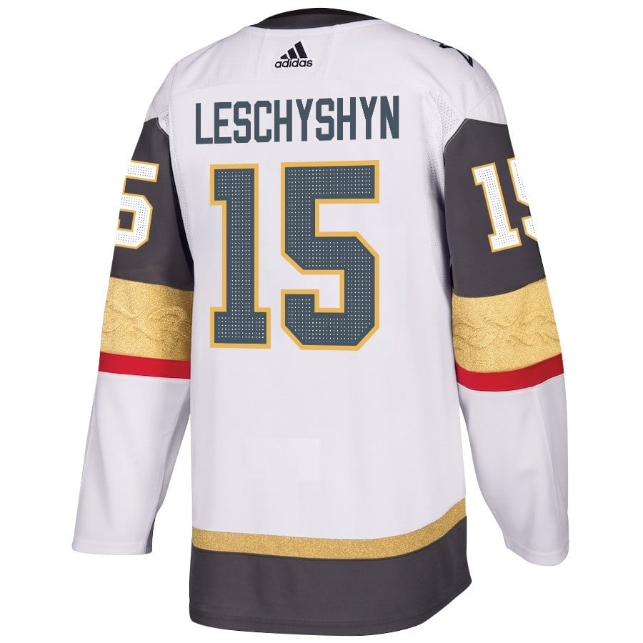 Jake Leschyshyn 15 Vegas Golden Knights Stanley Cup 2023 Final Patch Away Breakaway White NHL Jersey Men's