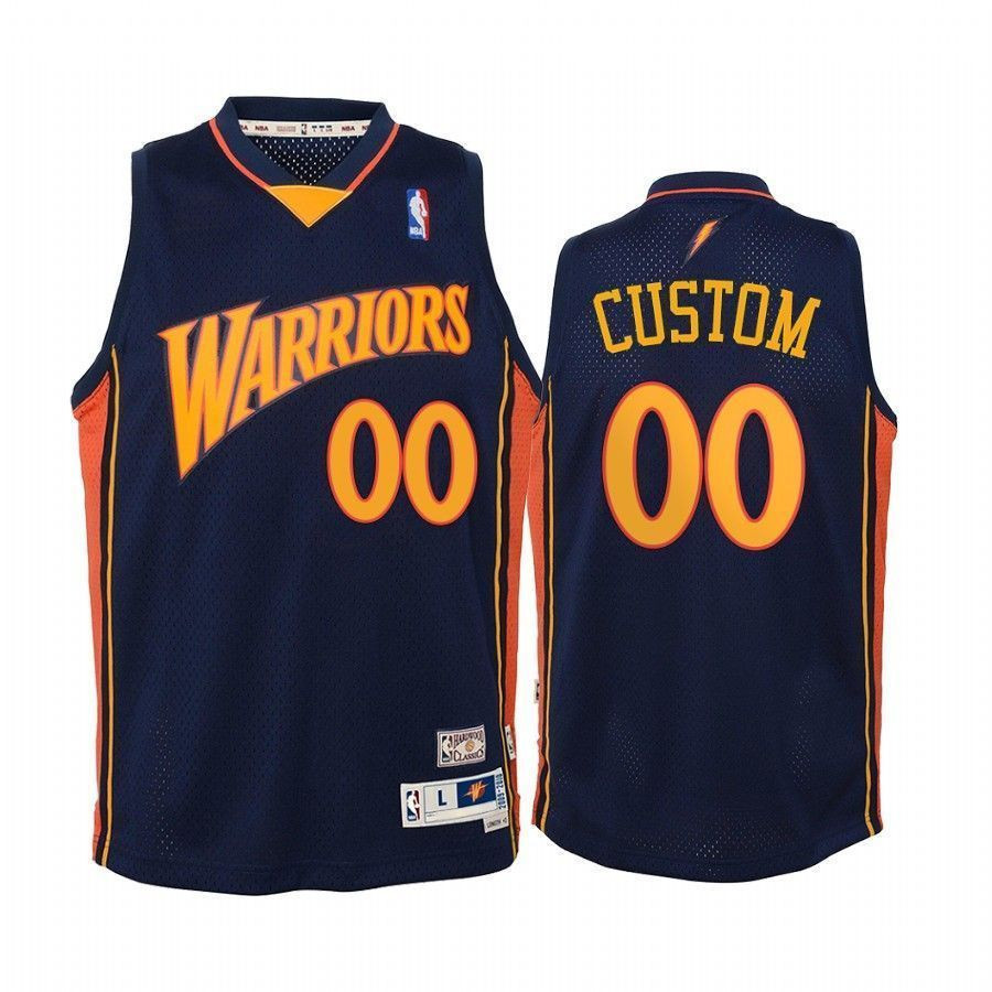Custom Golden State Warriors Hardwood Classics Navy NBA Jersey Youth