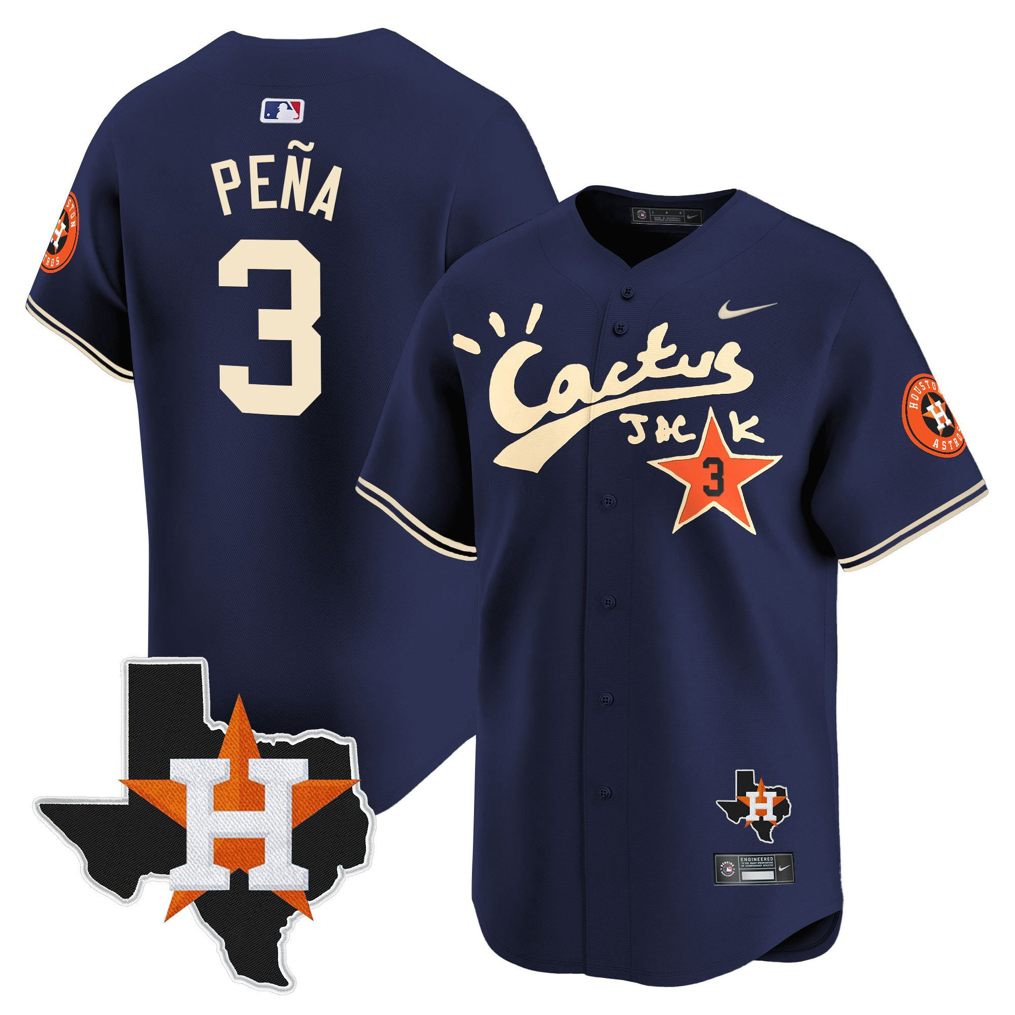 Jeremy Pena 3 Houston Astros Cactus Jack Houston Patch Navy Limited Men MLB Jersey Men's