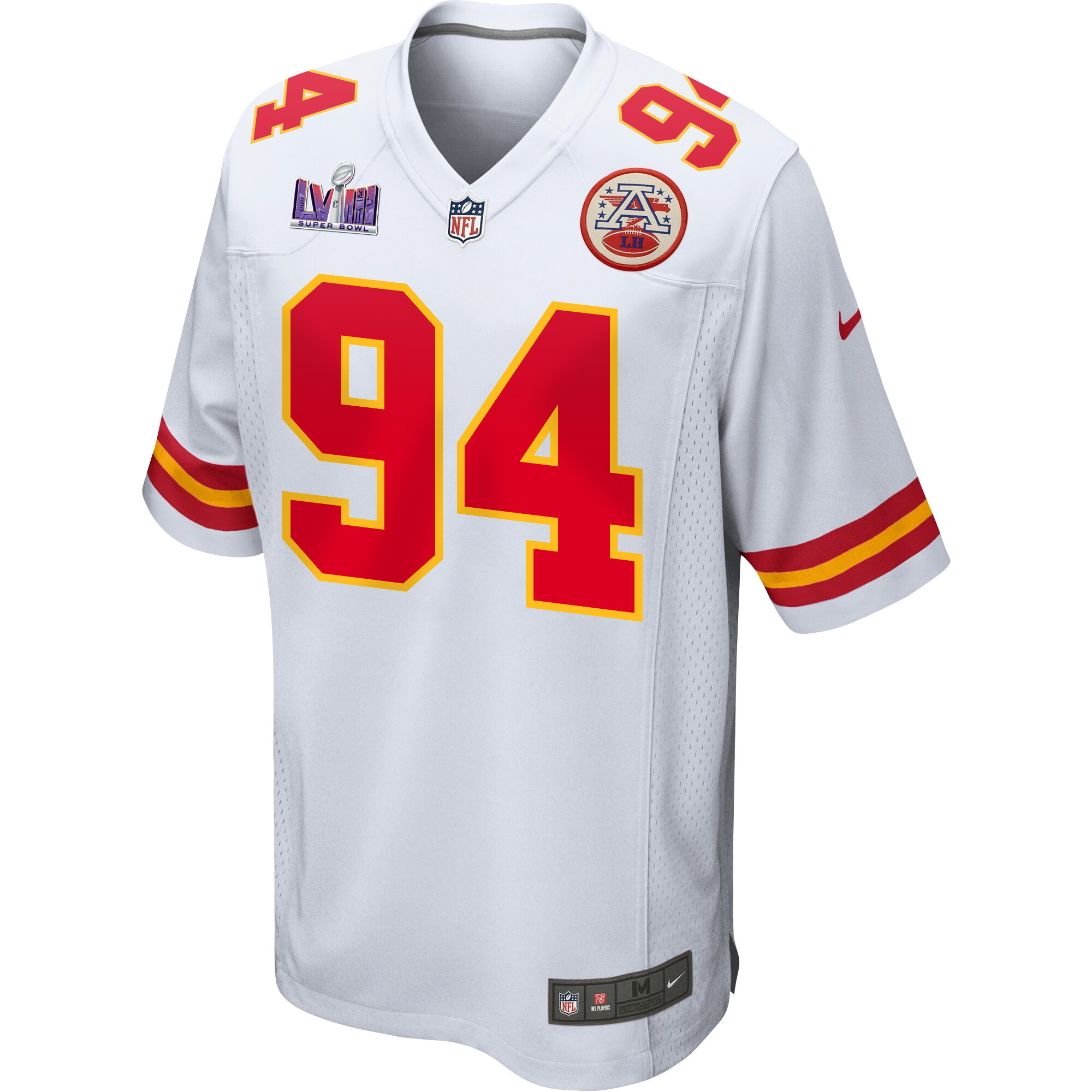 Malik Herring 94 Kansas City Chiefs Super Bowl LVIII Patch Game White NFL Jersey Men's