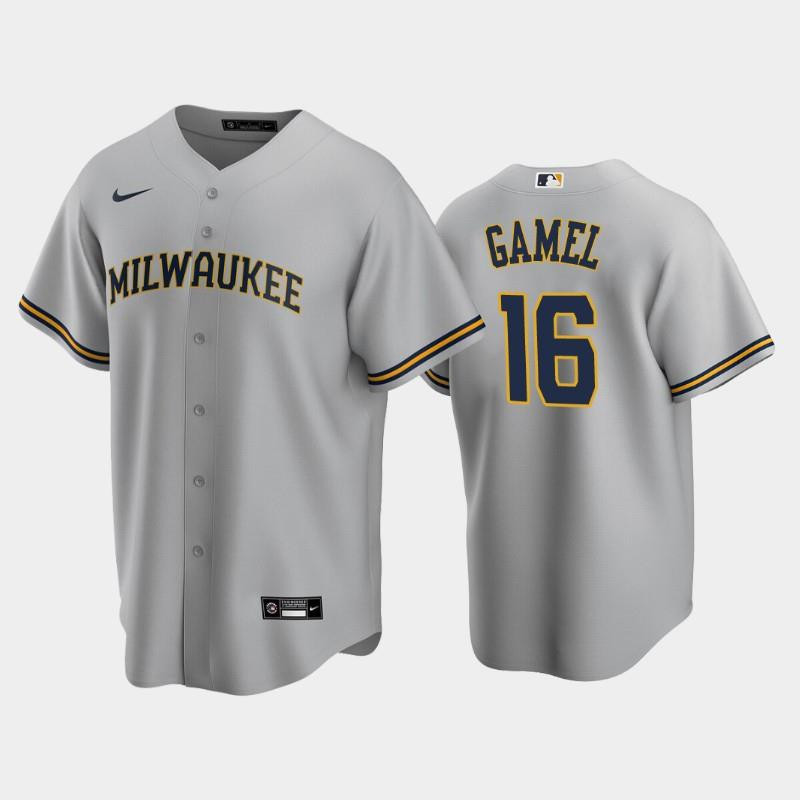 Milwaukee Brewers 16 Ben Gamel Road Gray MLB Jersey Men's