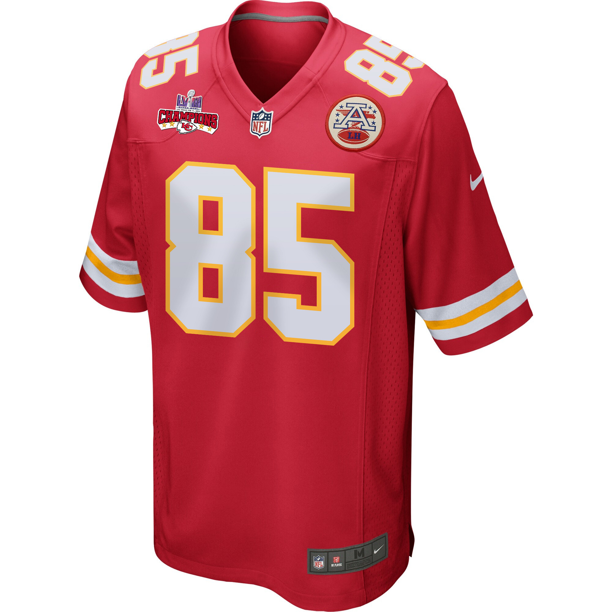 Izaiah Gathings 85 Kansas City Chiefs Super Bowl LVIII Champions 4 Stars Patch Game Red NFL Jersey Men's