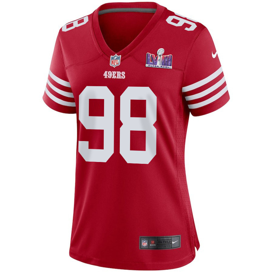Javon Hargrave 98 San Francisco 49ers Super Bowl LVIII Patch Game Scarlet NFL Jersey Women's
