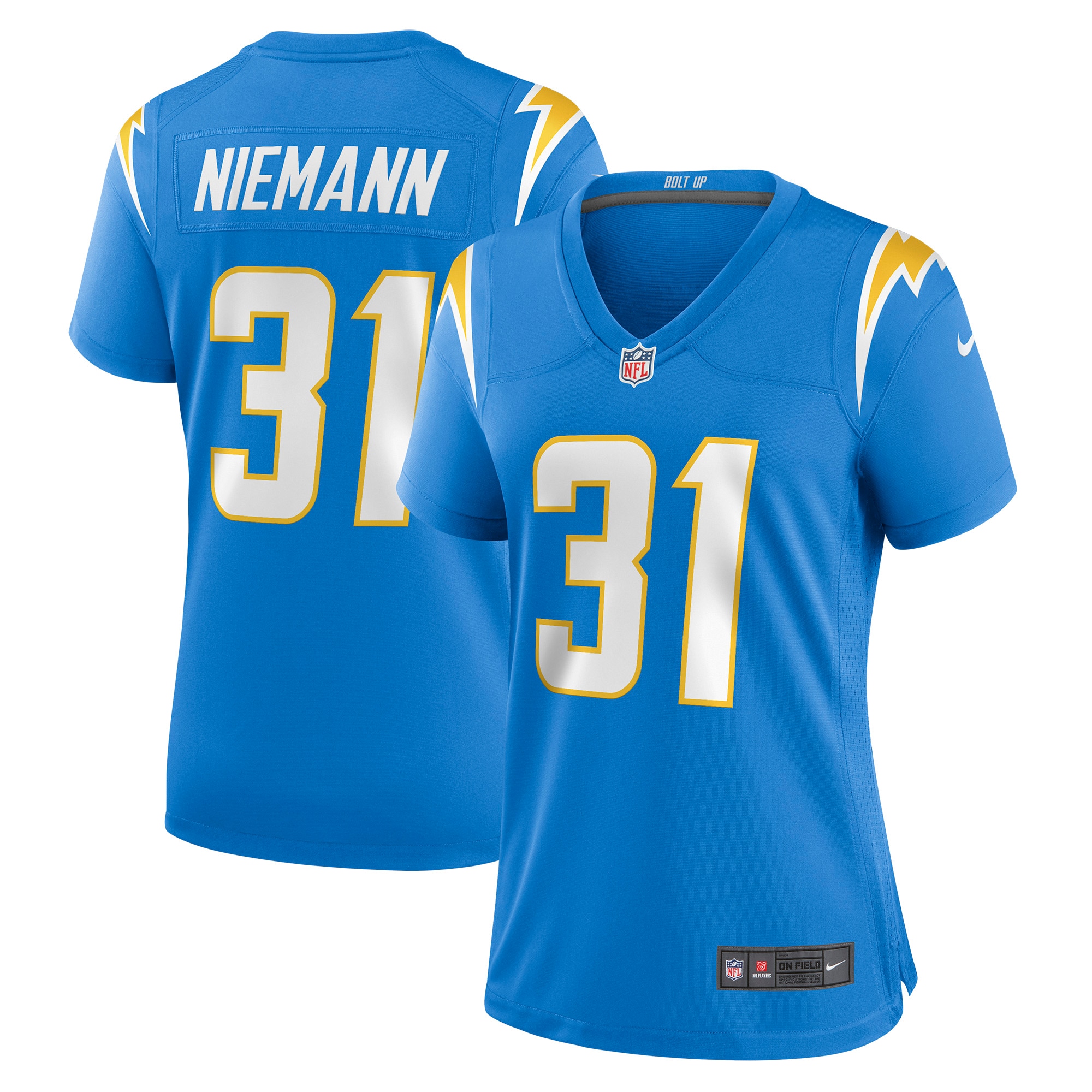 Los Angeles Chargers Nick Niemann Powder Blue Game Player NFL Jersey Women's