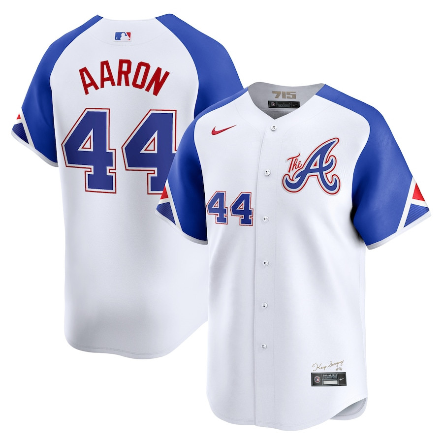 Hank Aaron 44 Atlanta Braves City Connect Retired White MLB Jersey Men's