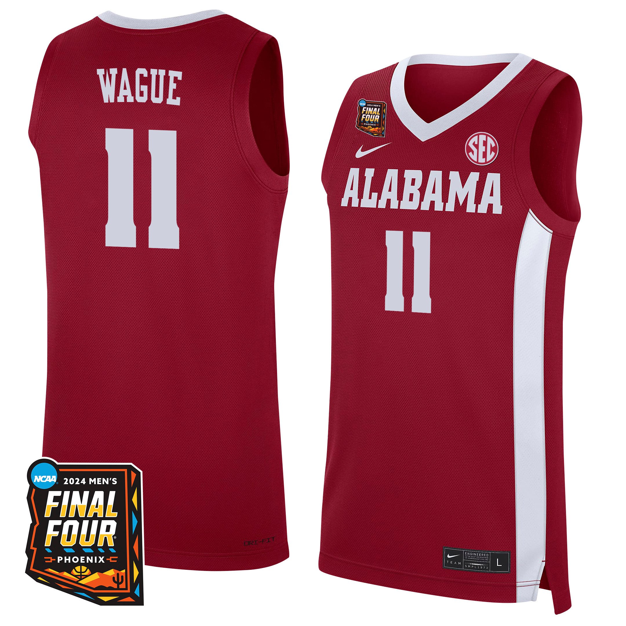 Mohamed Wague Alabama Crimson Tide 2024 Final Four Patch Re White NCAA Jersey Men's