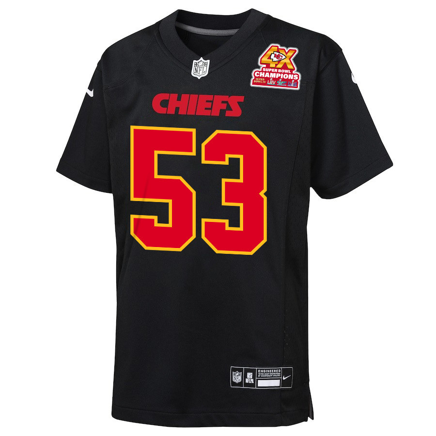 Wanya Morris 64 Kansas City Chiefs Super Bowl LVIII Champions 4X Fashion Game Carbon Black NFL Jersey Youth