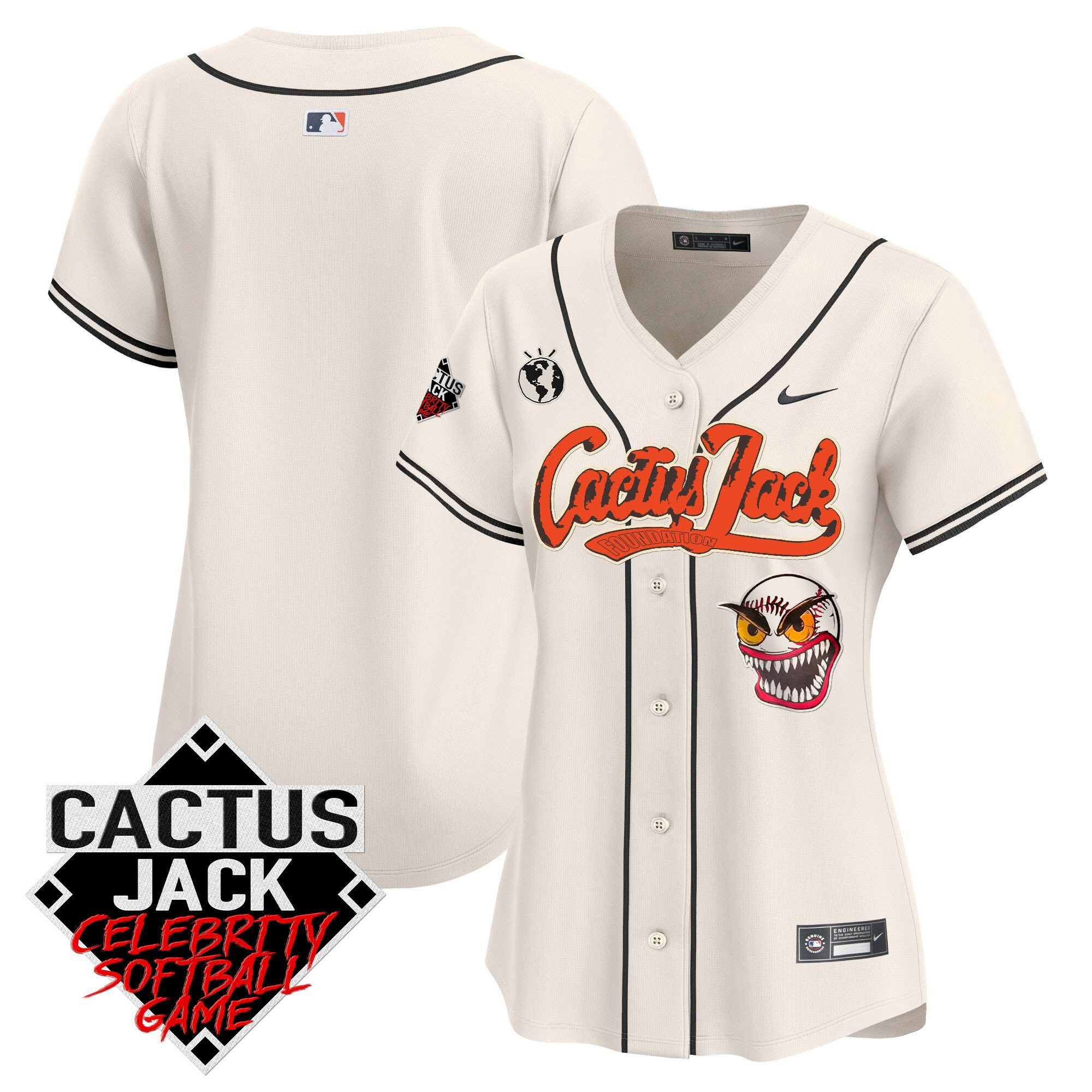 Houston Astros Cactus Jack Celebrity Softball Game Patch Cream MLB Jersey Women's