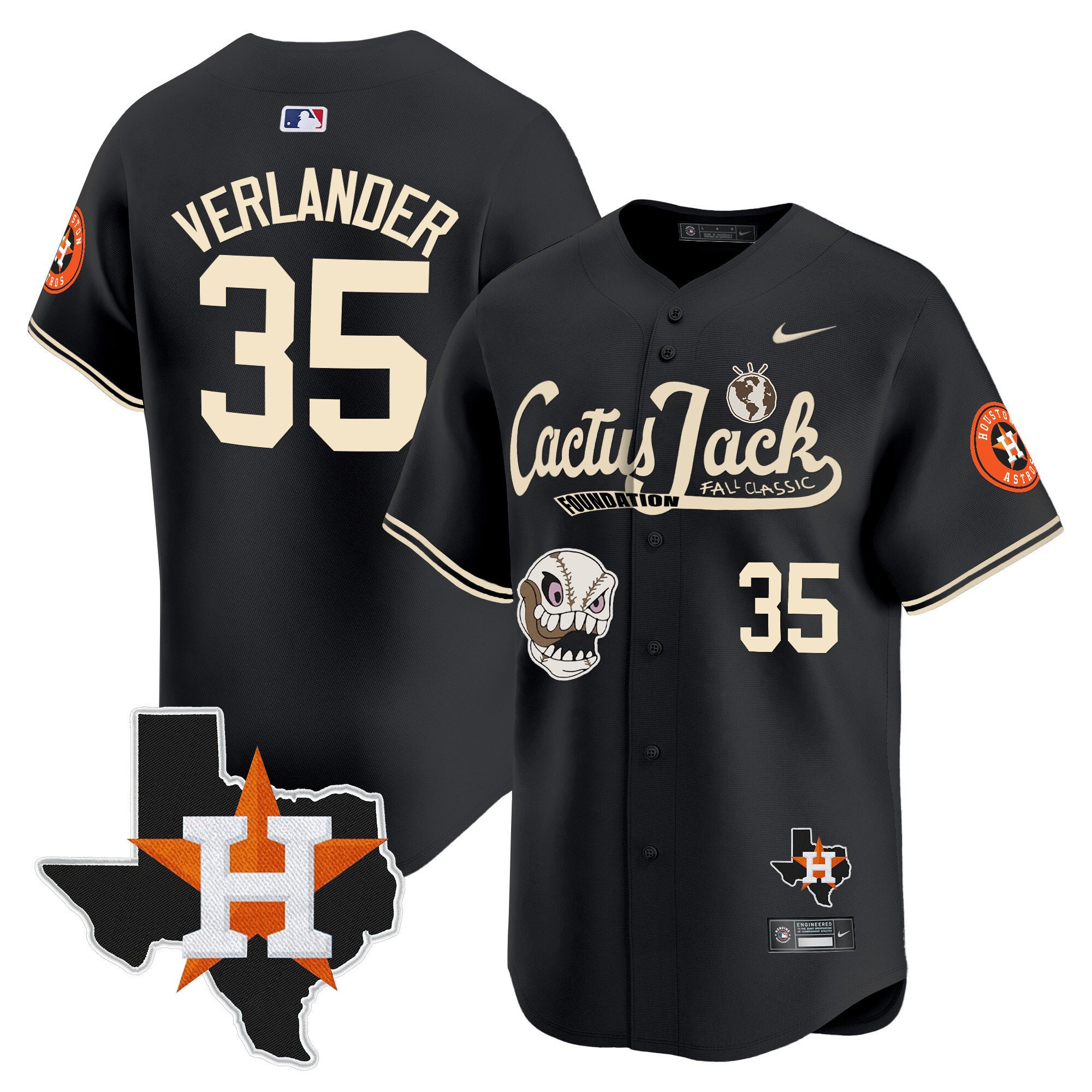 Justin Verlander 35 Houston Astros Cactus Jack Foundation Fall Classic Black Limited Men MLB Jersey Men's