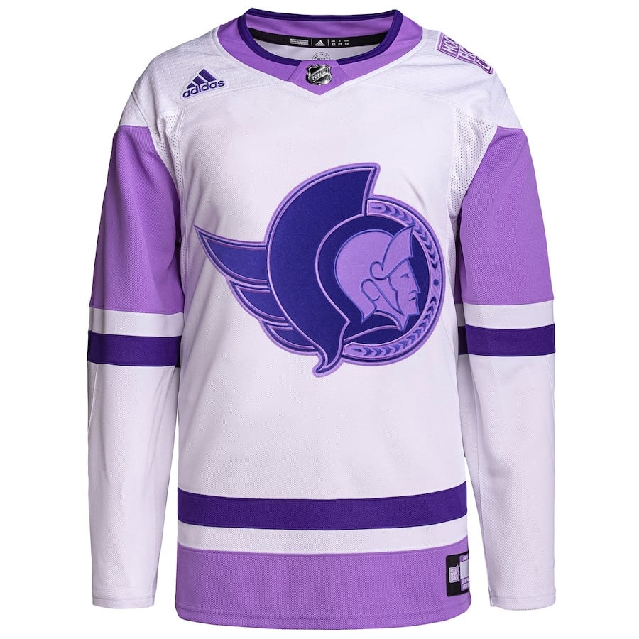 Ottawa Senators Fights Cancer Primegreen White/Purple NHL Jersey Men's