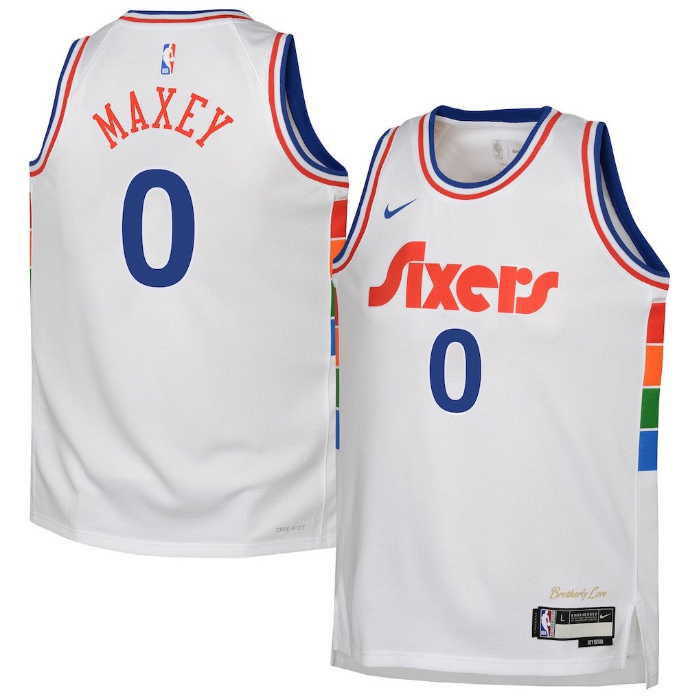 Tyrese Maxey 0 Philadelphia 76ers 2024/25 Swingman Playe City Editio White NBA Jersey Youth