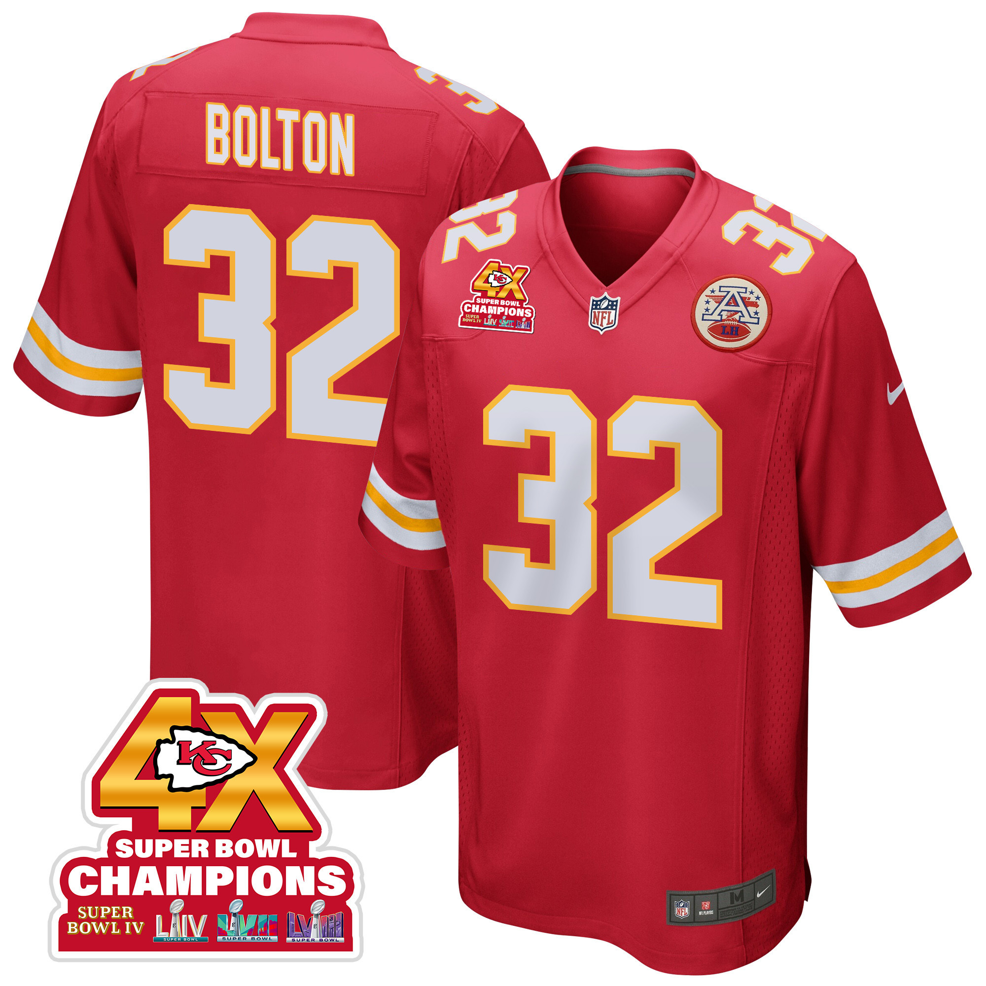 Nick Bolton 32 Kansas City Chiefs Super Bowl LVIII Champions 4X Game Red NFL Jersey Men's
