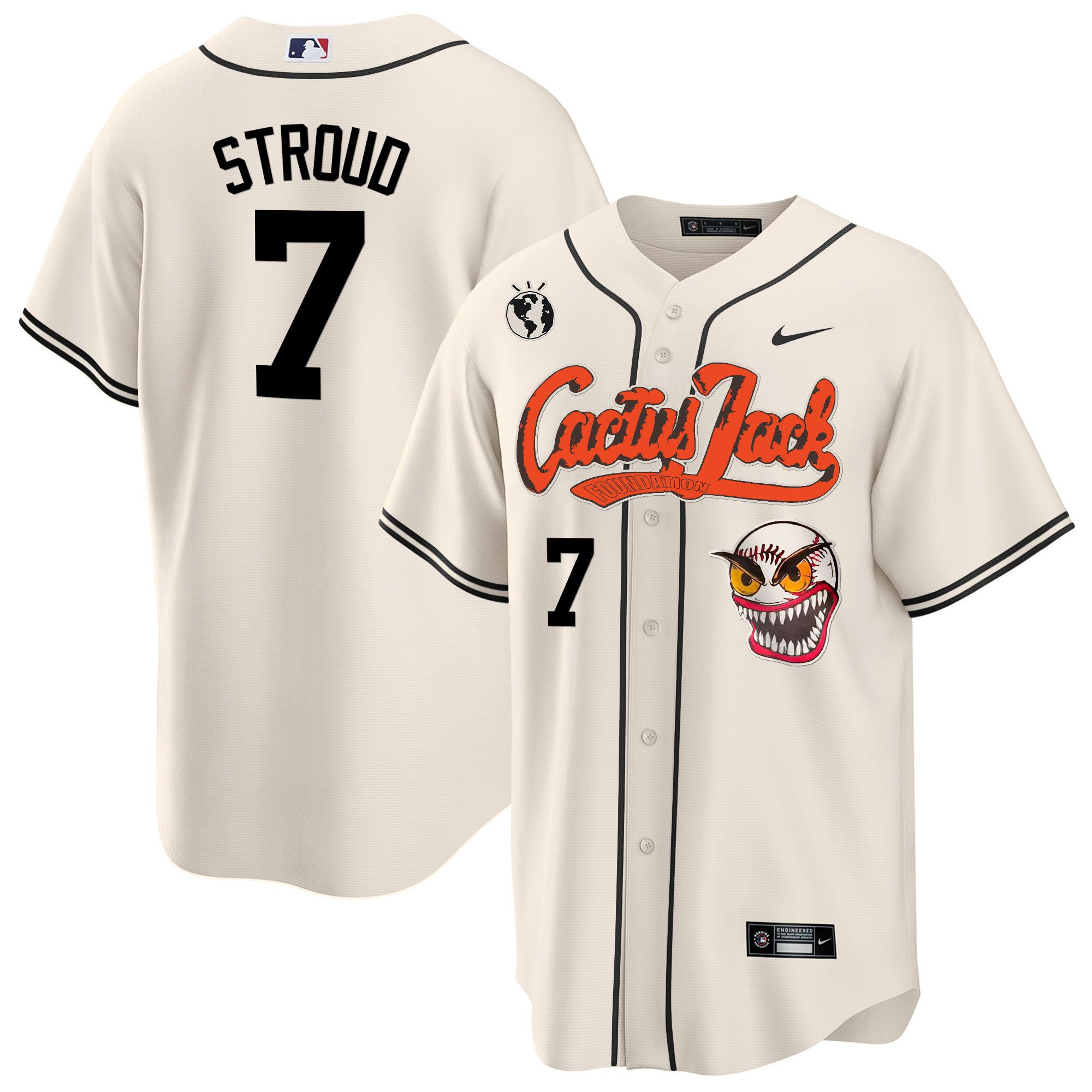 CJ Stroud 7 Houston Astros Cactus Jack Cream Men MLB Jersey Men's
