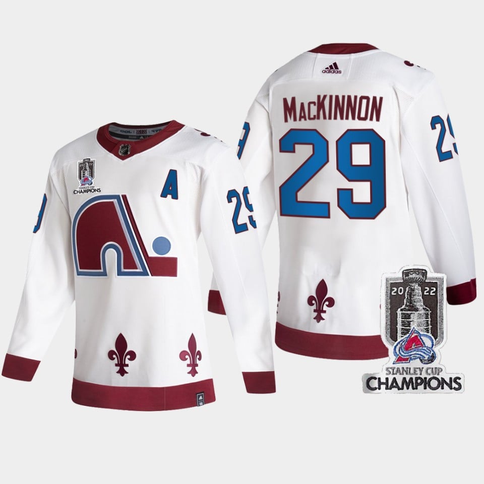 2022 Stanley Cup Champs Nathan MacKinnon 29 Colorado Avalanche White Reverse Retro NHL Jersey Men's