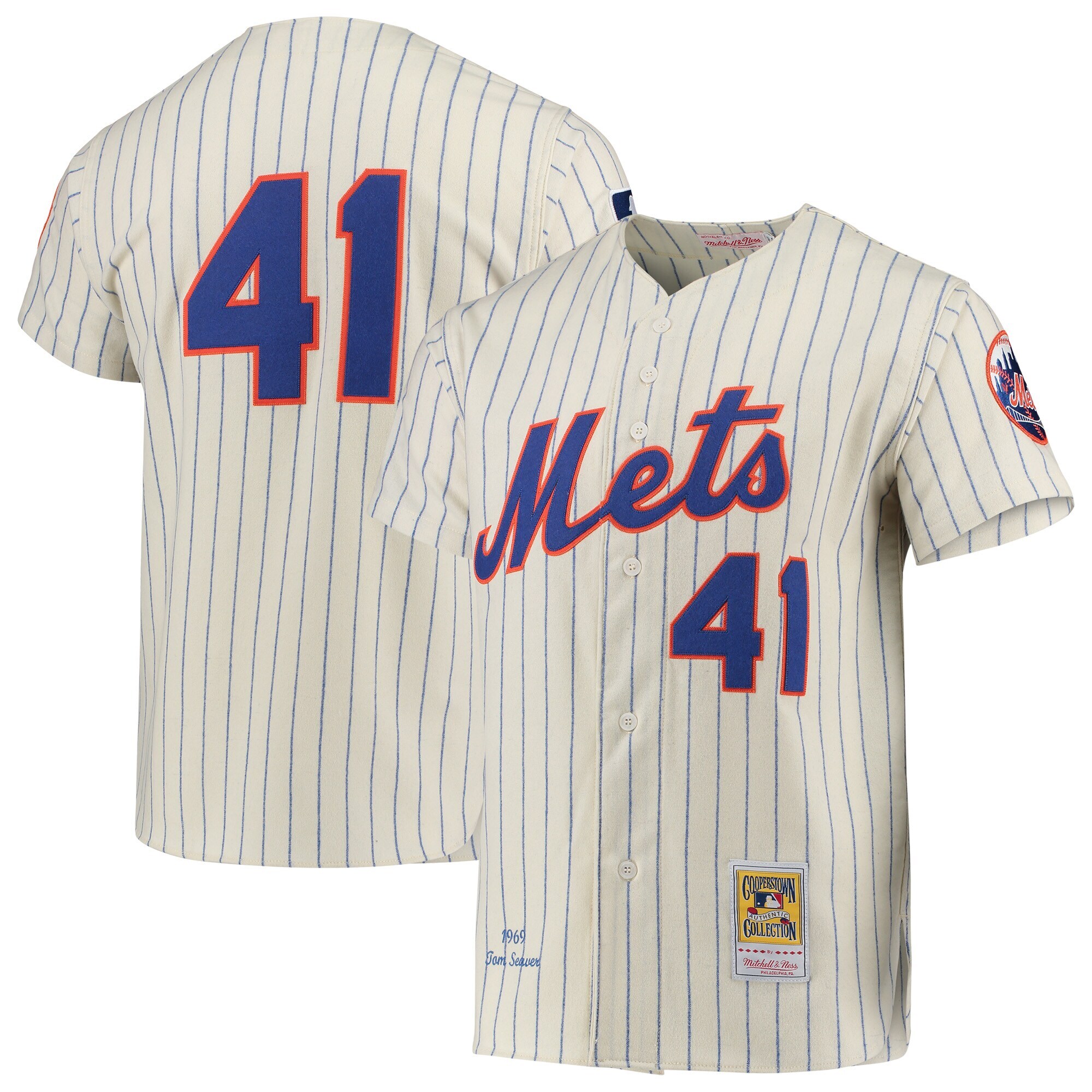New York Mets Tom Seaver Mitchell Ness Cream 1969 Cooperstown Collection MLB Jersey Men's