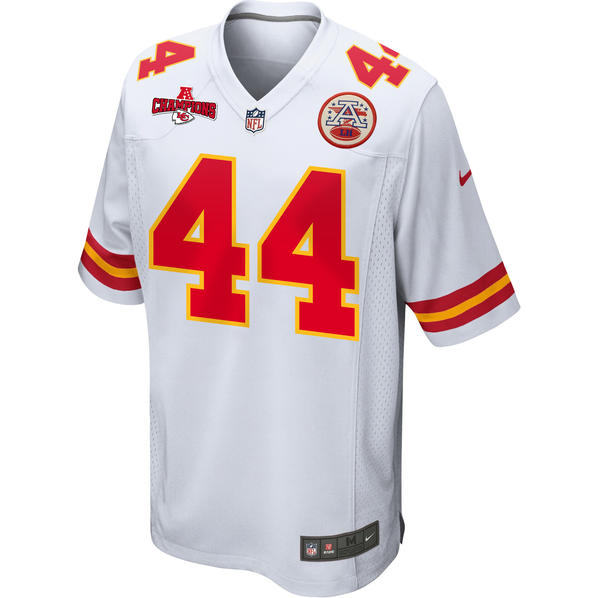 Cam Jones 44 Kansas City Chiefs AFC Champions Patch Game White NFL Jersey Men's