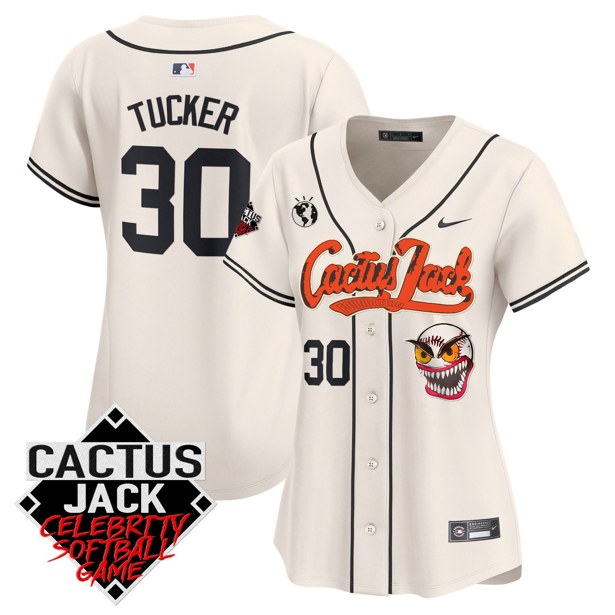 Kyle Tucker 30 Houston Astros Cactus Jack Celebrity Softball Game Patch Cream MLB Jersey Women's