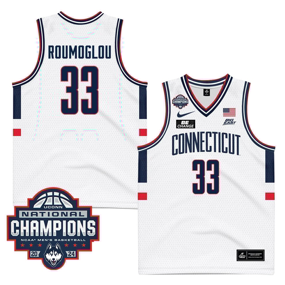 Apostolos Roumoglou 33 UConn Huskies 2024 National Champions Patch Unisex NCAA Jersey Unisex