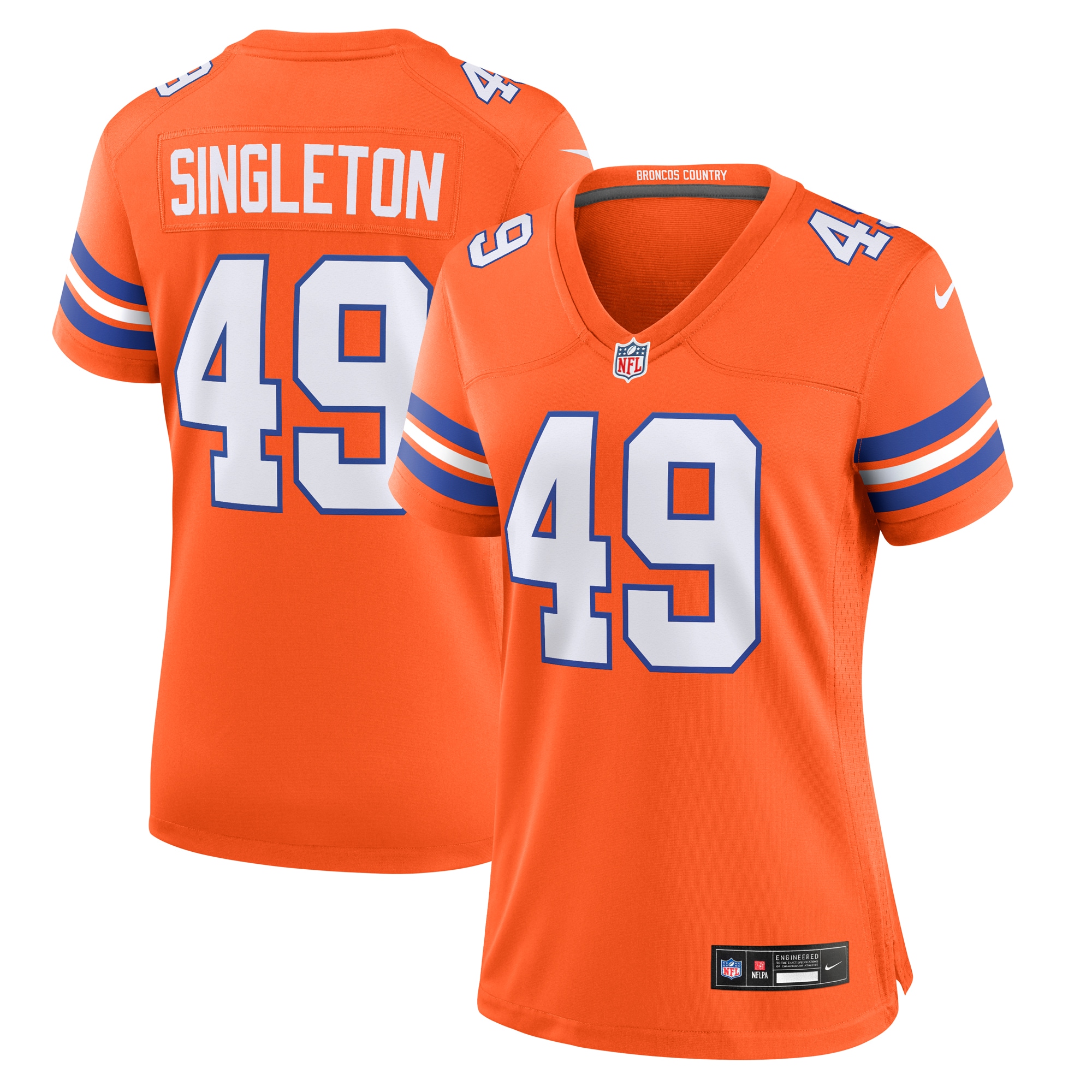 Denver Broncos Alex Singleton Orange Alternate Game NFL Jersey Women's