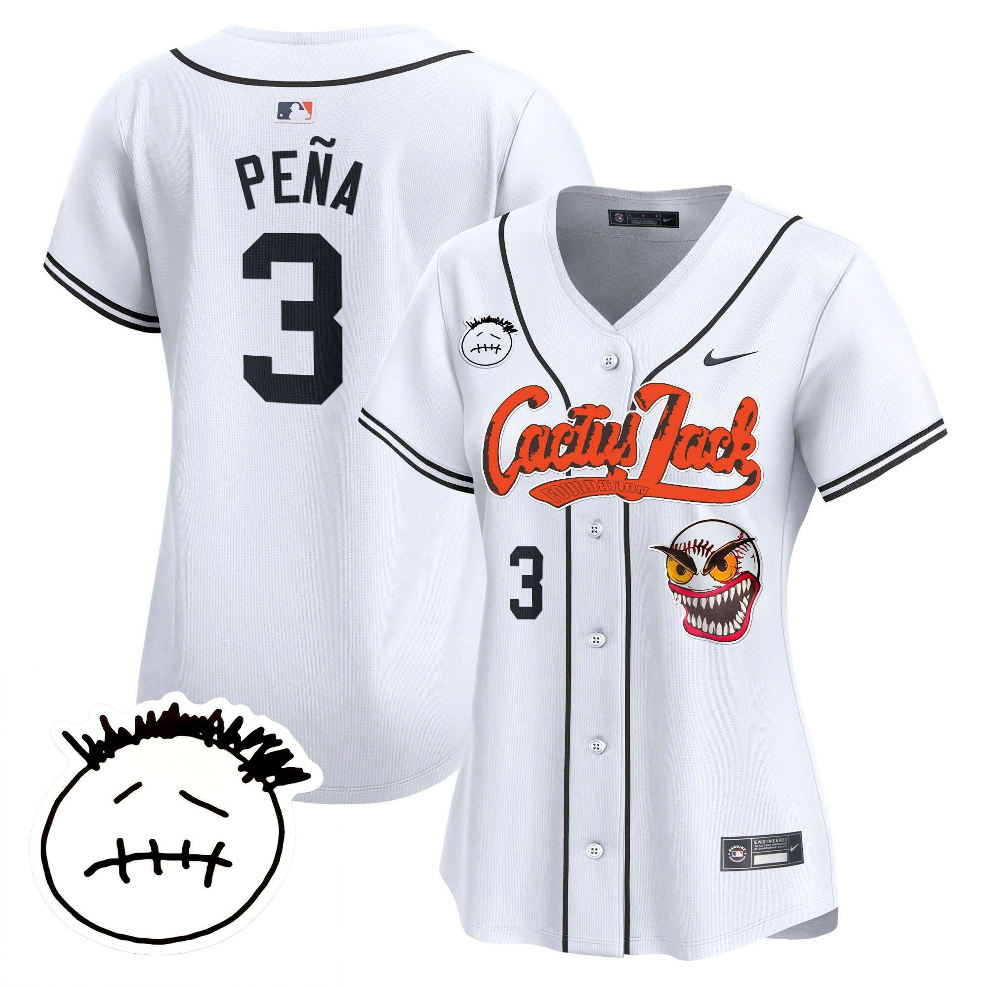 Jeremy Pena 3 Houston Astros Cactus Jack Patch V3 White MLB Jersey Women's