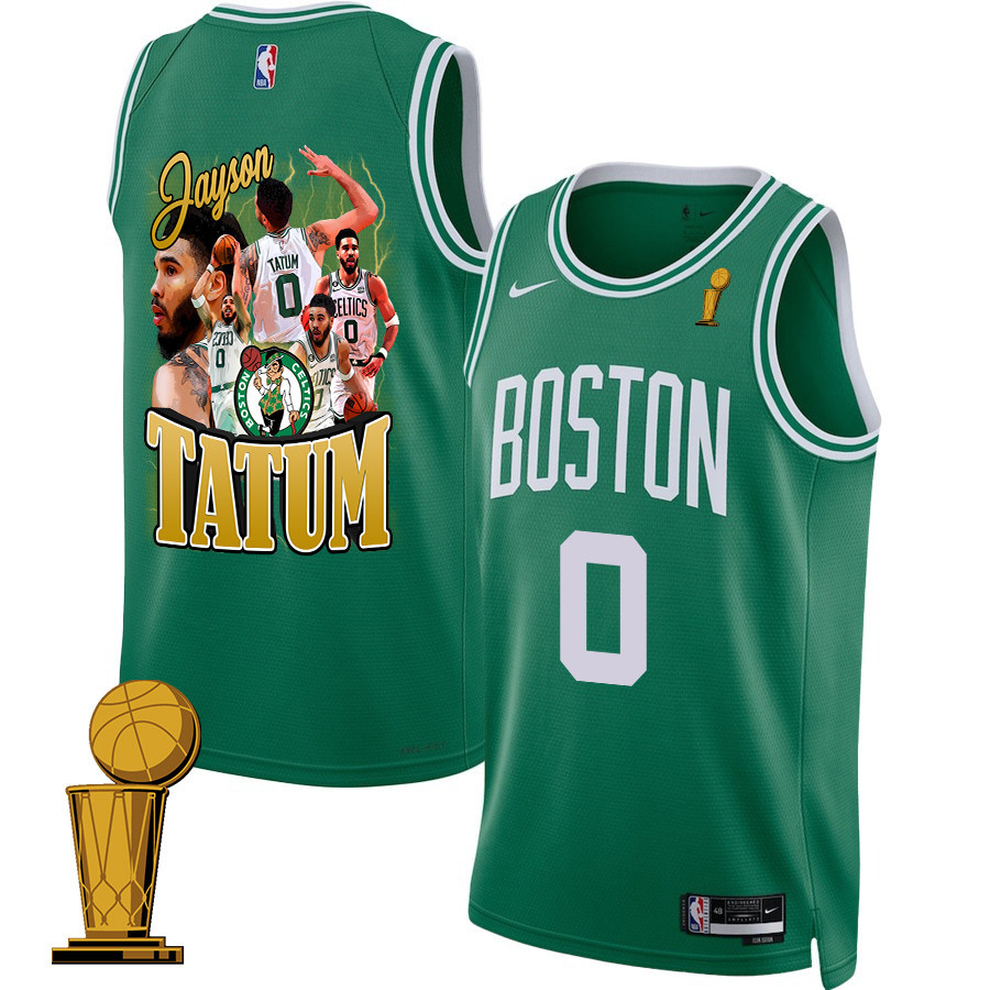Jayson Tatum 0 Best Moments At Boston Celtics 2024 Icon Edition Final Champions Patch Green NBA Jersey Men's