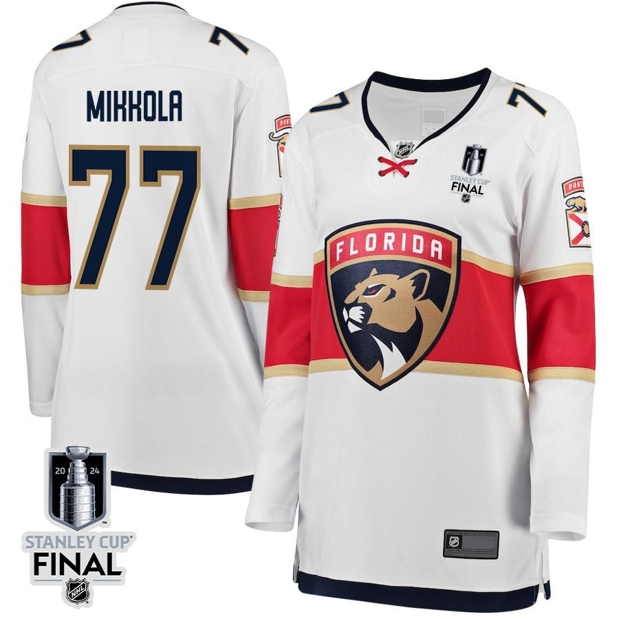 Niko Mikkola 77 Florida Panthers 2024 STANLEY CUP Final Away Breakaway White NHL Jersey Women's