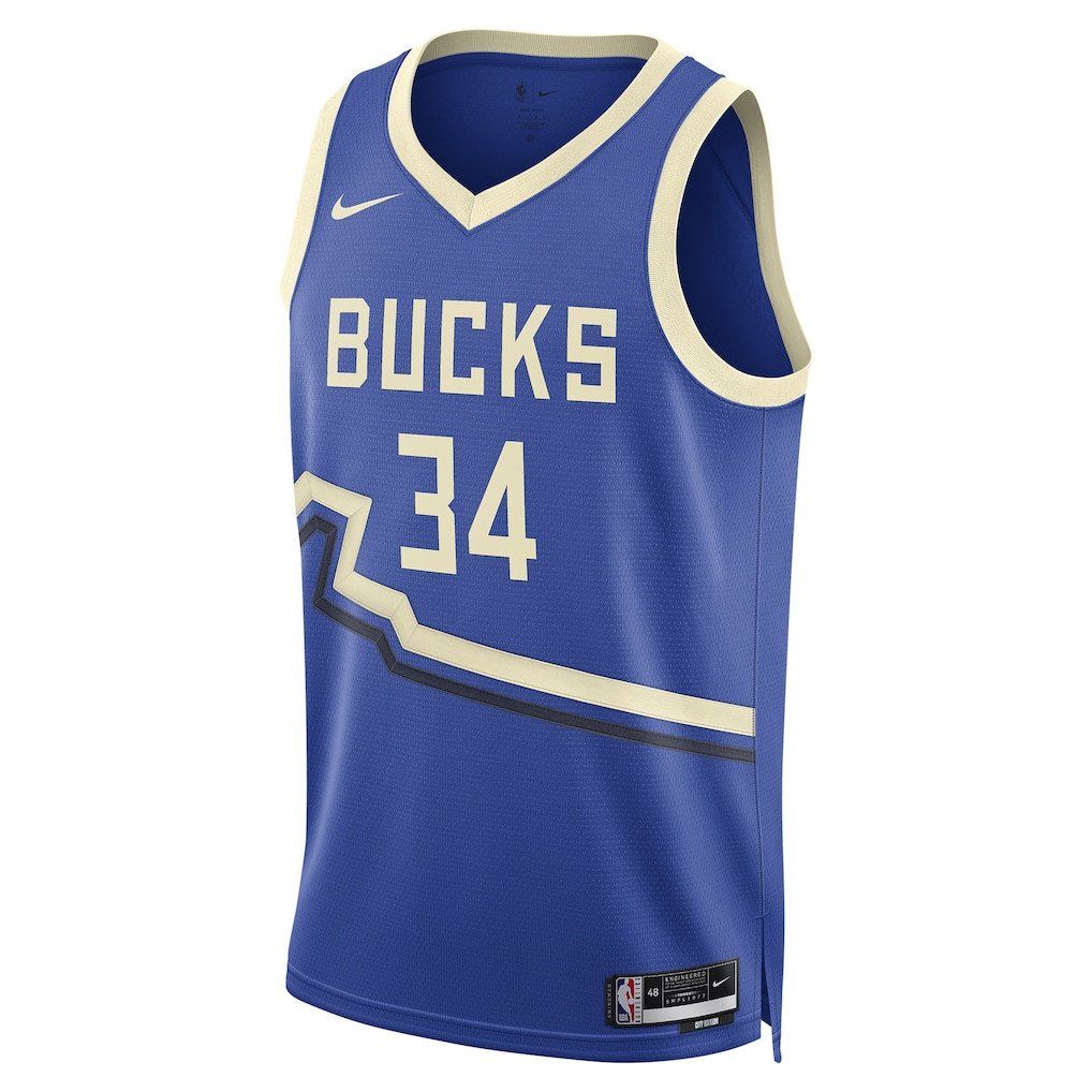 Giannis Antetokounmpo 34 Milwaukee Bucks Unisex 2024/25 Swingman Player City Edition Royal NBA Jersey Unisex