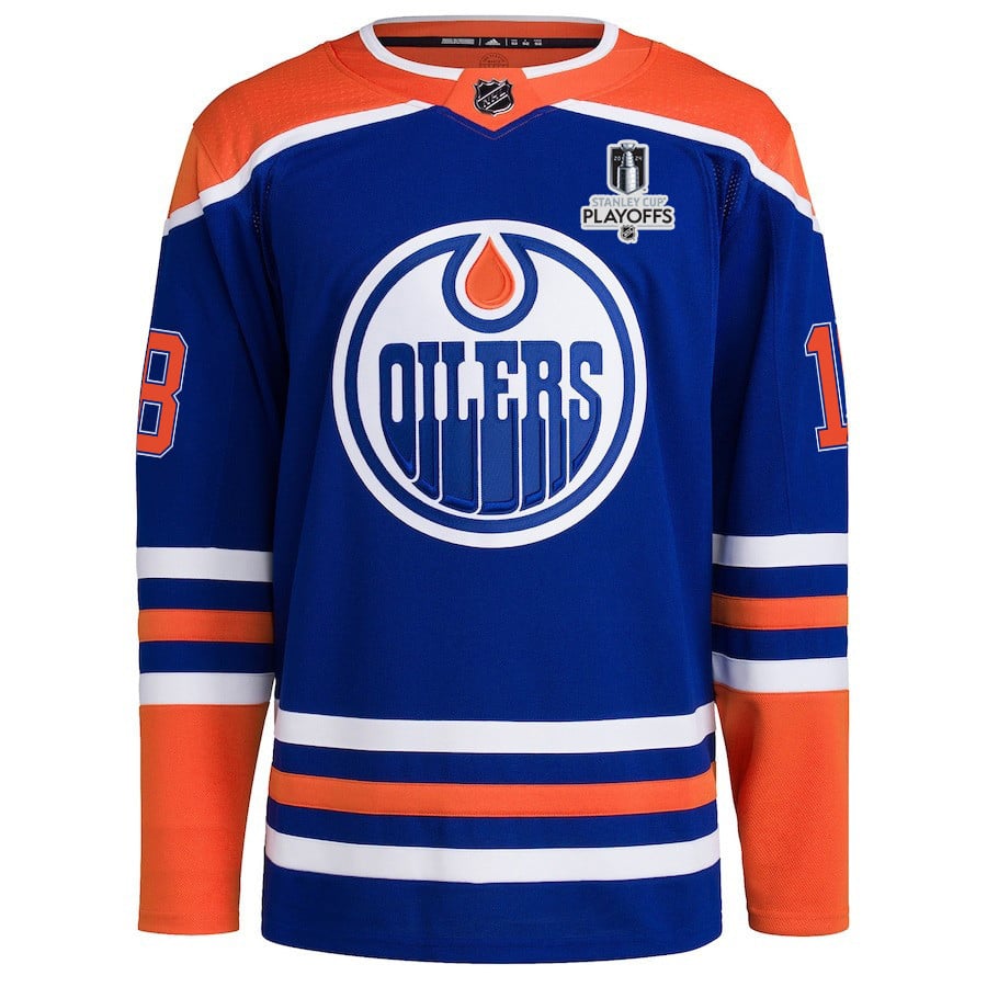 Zach Hyman 18 Edmonton Oilers 2024 Playoffs Patch Home Men NHL Jersey Men's