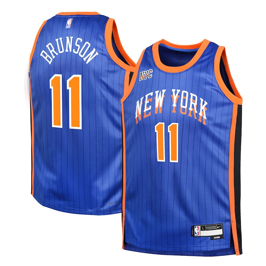 Jalen Brunson 11 New York Knicks 2023/24 City Edition Swingma Blue NBA Jersey Youth