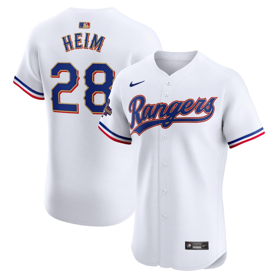 Jonah Heim 28 Texas Rangers 2024 Gold Collection ELITE Player White MLB Jersey Men's