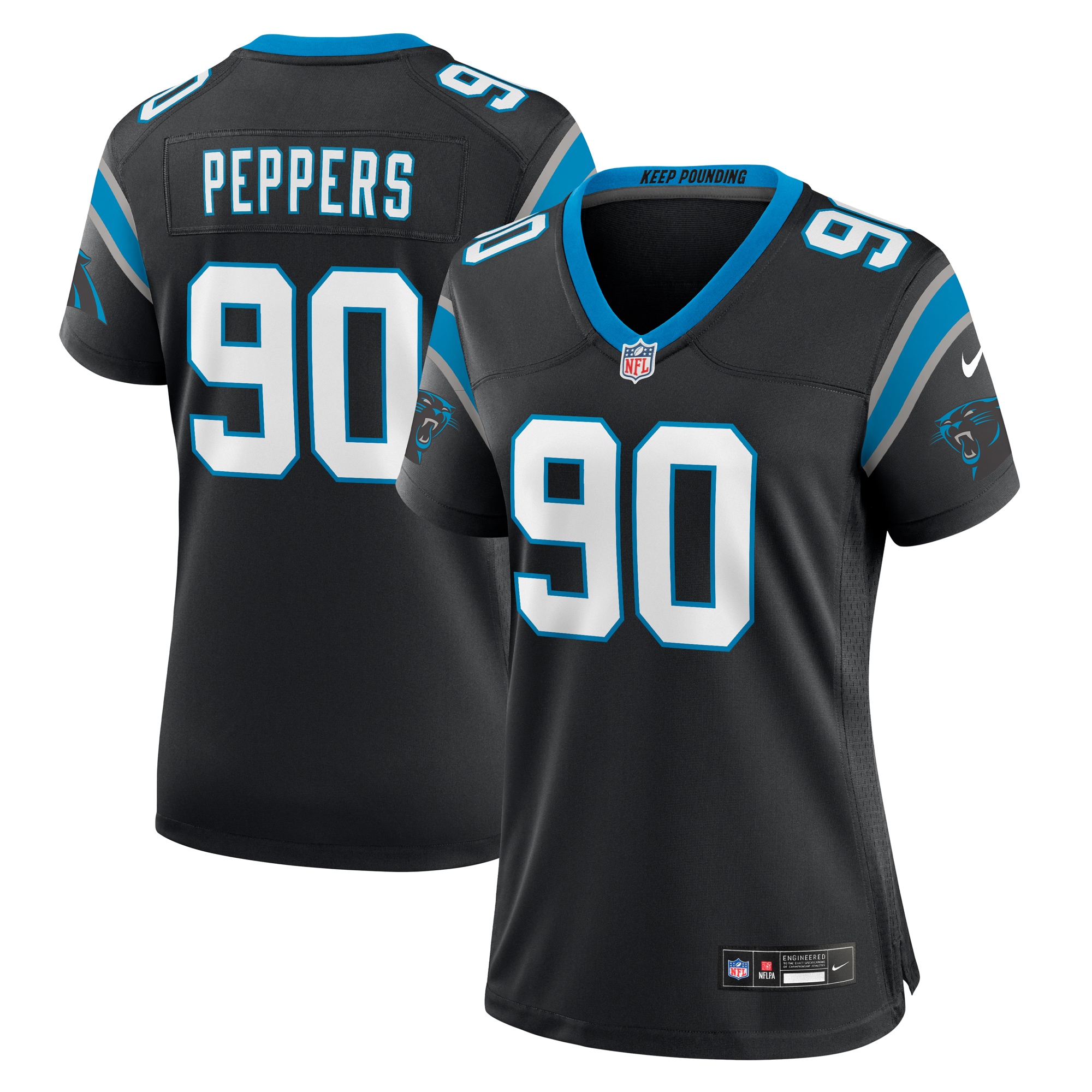 Carolina Panthers Julius Peppers Black Retired Player Game NFL Jersey Women's