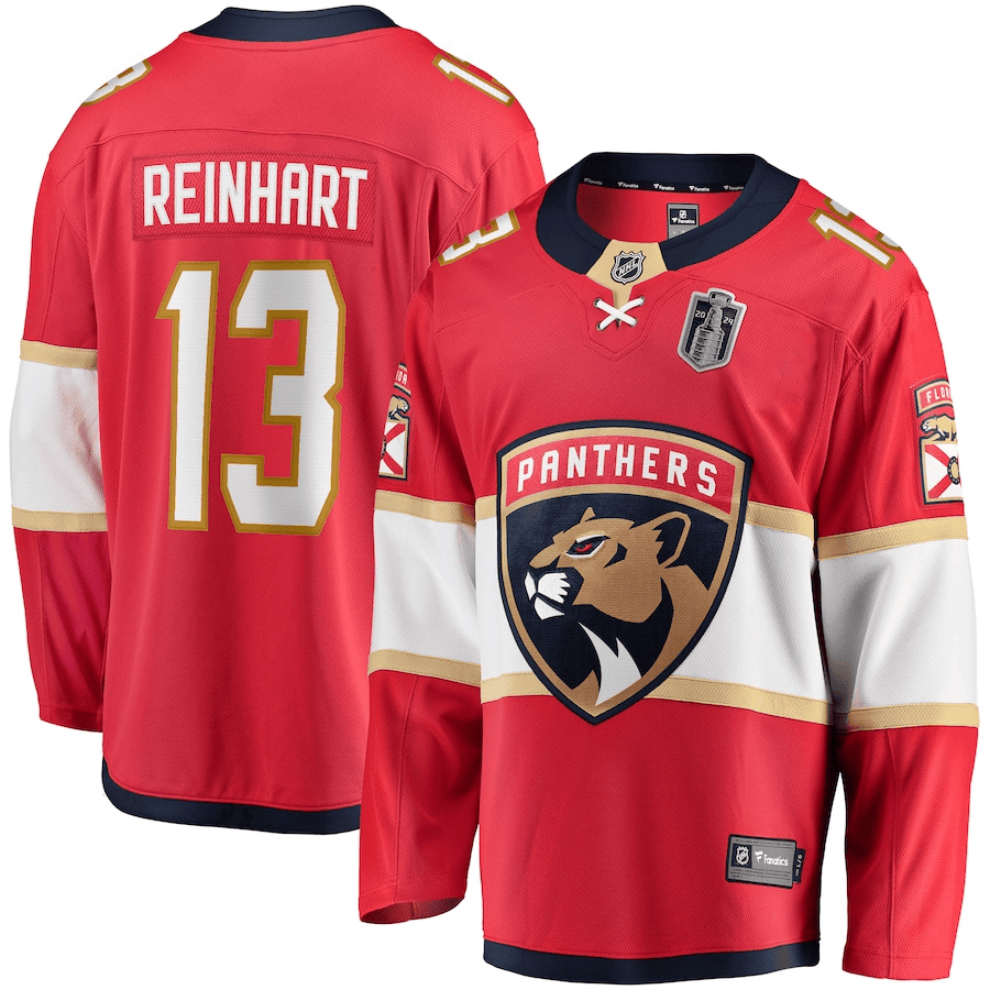 Sam Reinhart 13 Florida Panthers 2024 Stanley Cup Final Home Breakaway Player Red NHL Jersey Men's