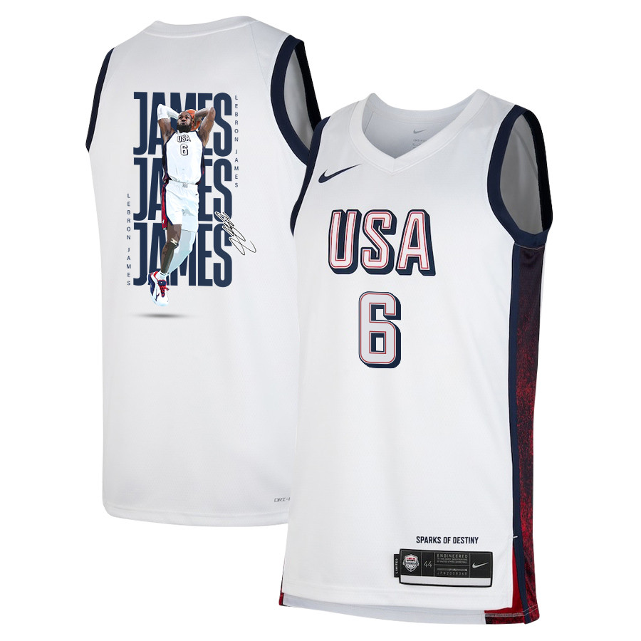 LeBron James 6 Key Player USA Unisex 2024 Swingman Player White NBA Jersey Unisex