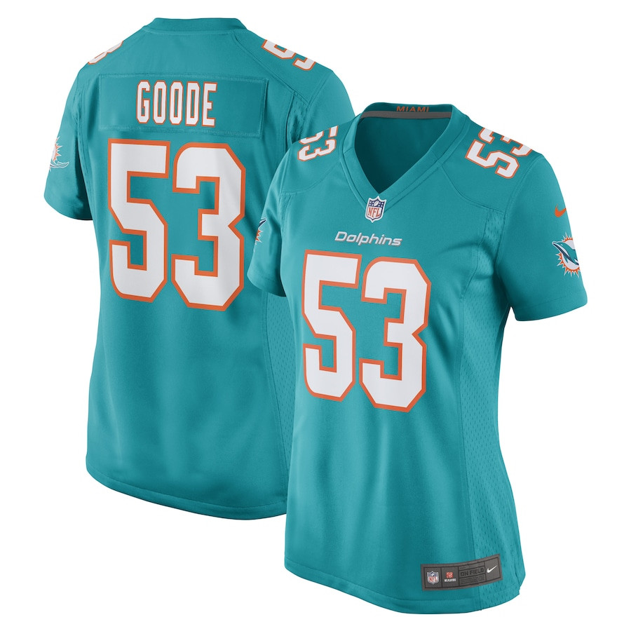 Cameron Goode 53 Miami Dolphins Game Aqua NFL Jersey Women's