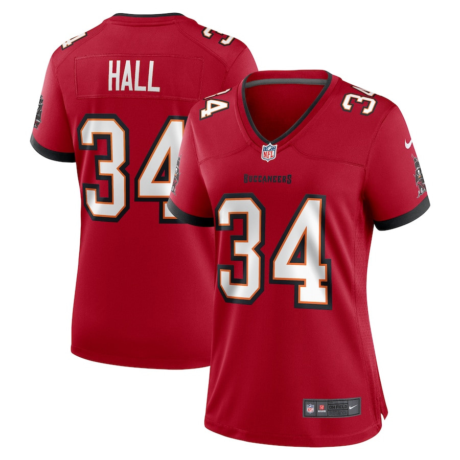 Bryce Hall 34 Tampa Bay Buccaneers Team Game Red NFL Jersey Women's