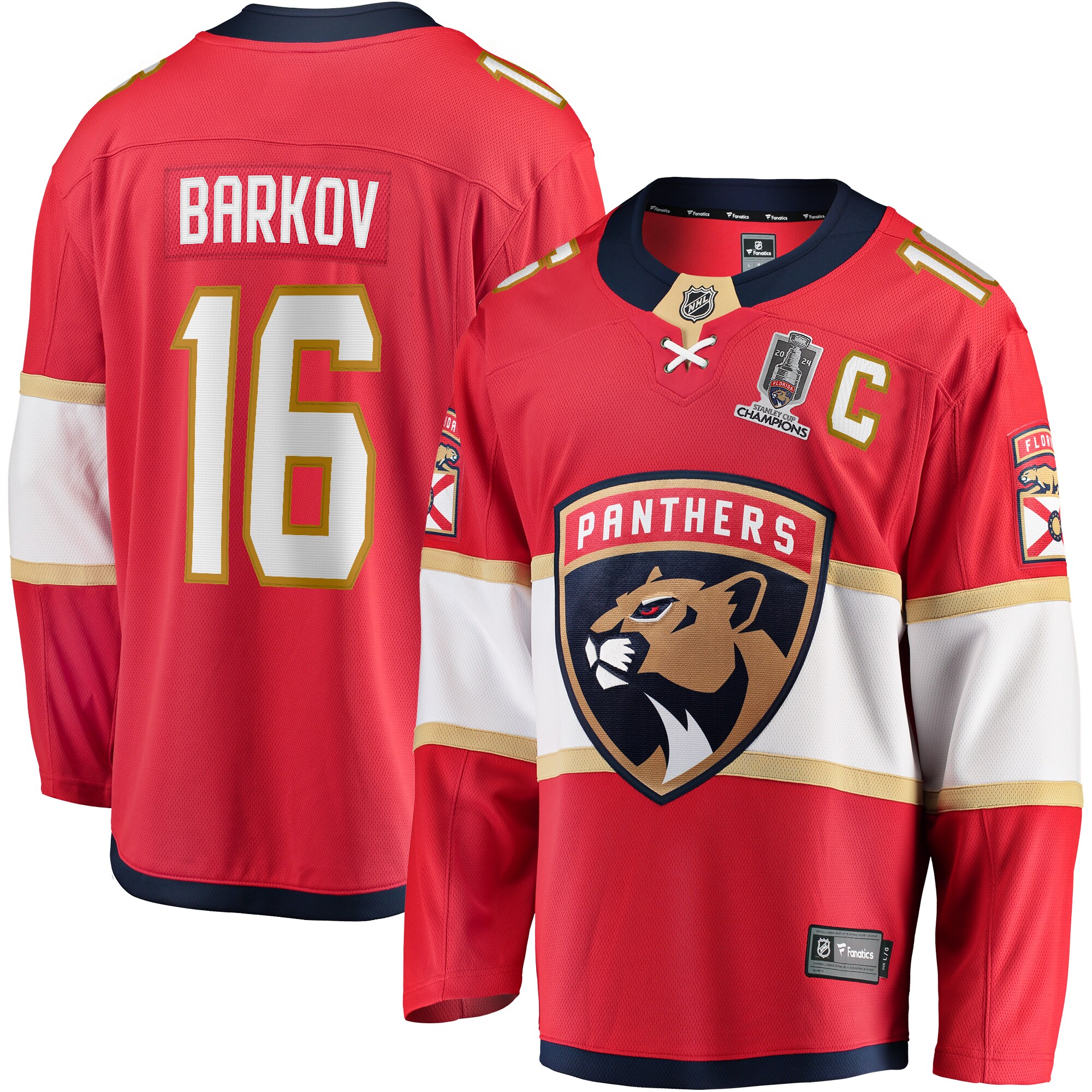 Florida Panthers Aleksander Barkov Red Home 2024 Stanley Cup Champions Breakaway Player NHL Jersey Men's