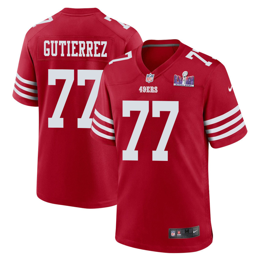 Alfredo Gutierrez 77 San Francisco 49ers Super Bowl LVIII Patch Game Scarlet NFL Jersey Men's
