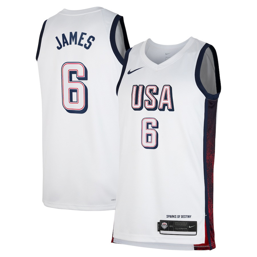 LeBron James 6 USA Unisex 2024 Swingman Player White NBA Jersey Unisex
