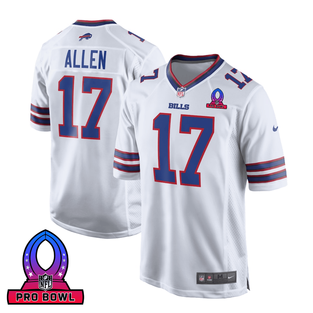 Josh Allen 17 Buffalo Bills 2025 Pro Bowl Patch Game White NFL Jersey Men's
