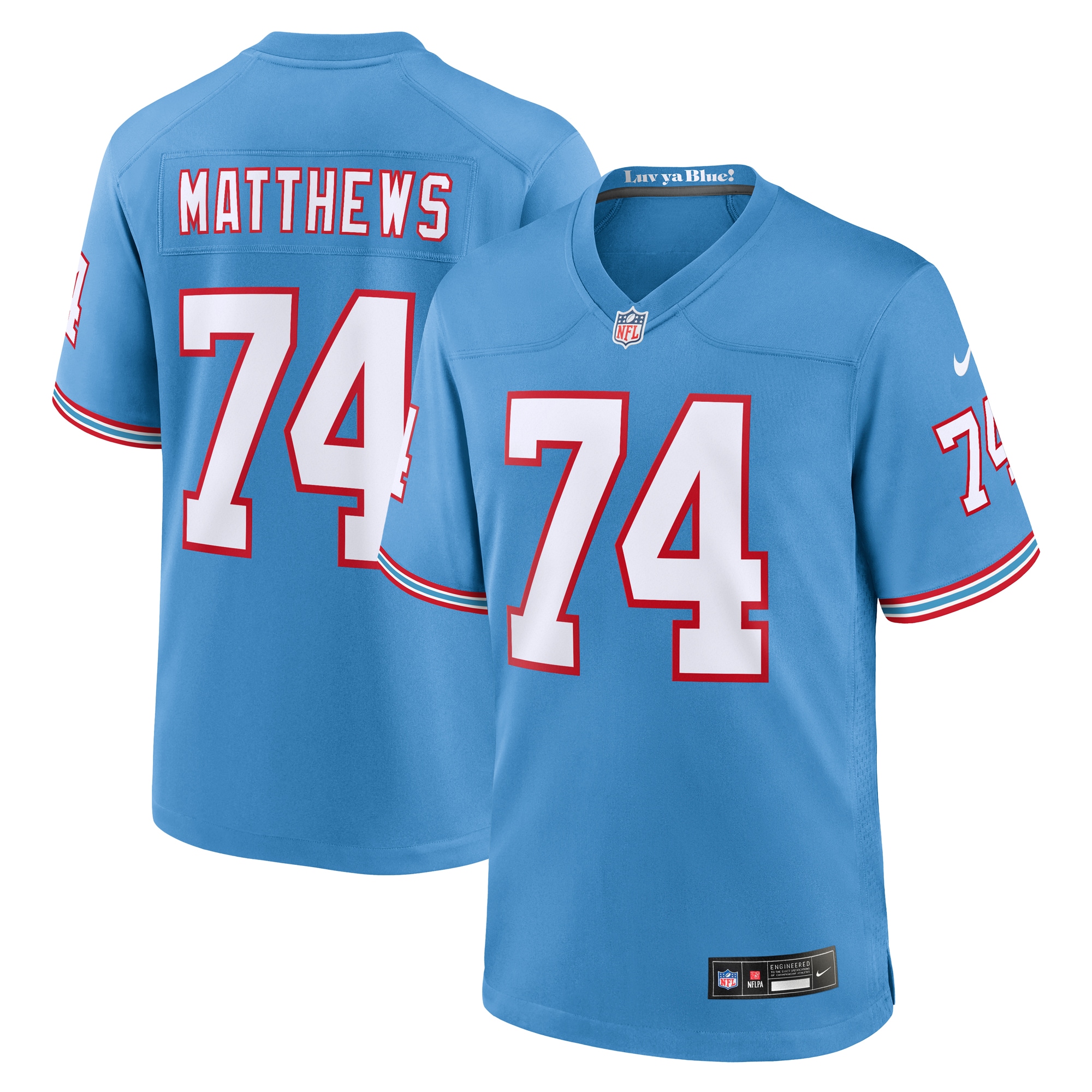 Tennessee Titans Bruce Matthews Light Blue Oilers Throwback Retired Player Game NFL Jersey Men's